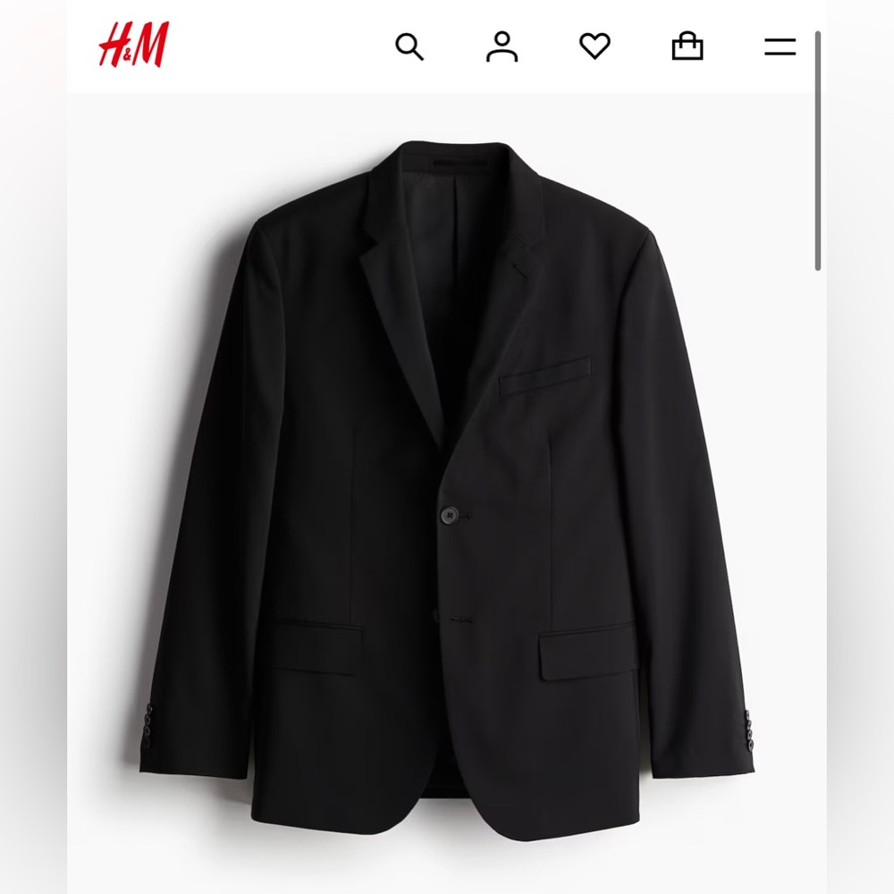 H&M SLIM FIT BLACK WOOL BLEND JACKET 46R